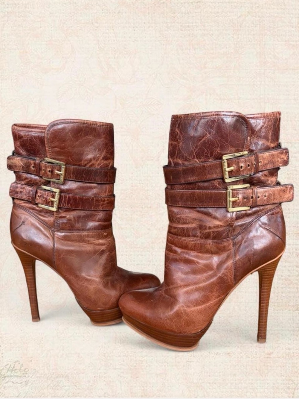 Michael Kors Brown Leather Buckle Stiletto Boots